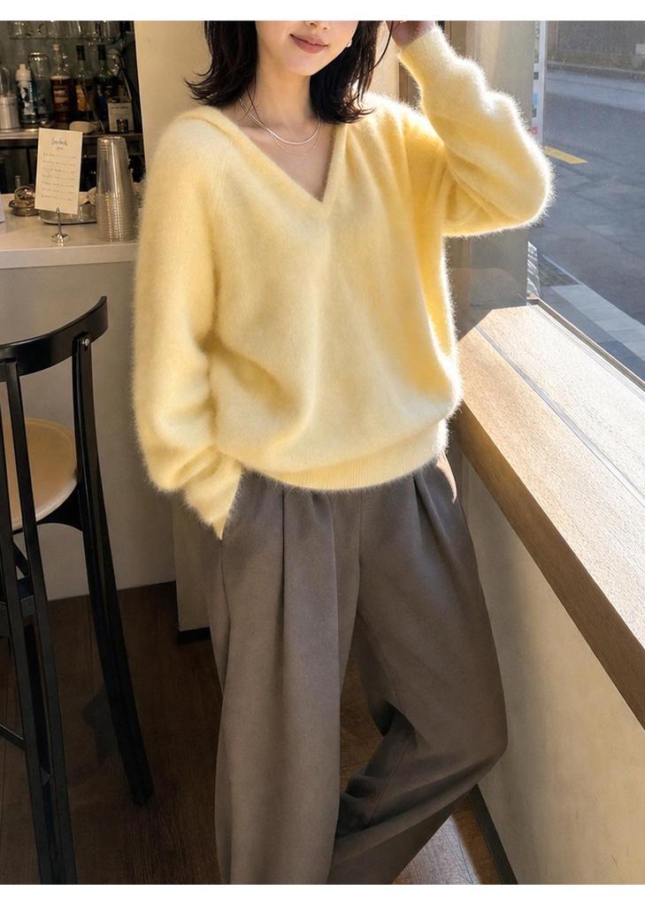 Women's Solid Color Hooded Cashmere Wool Knit Sweater - Long Sleeve Base Layer for Autumn & Winter