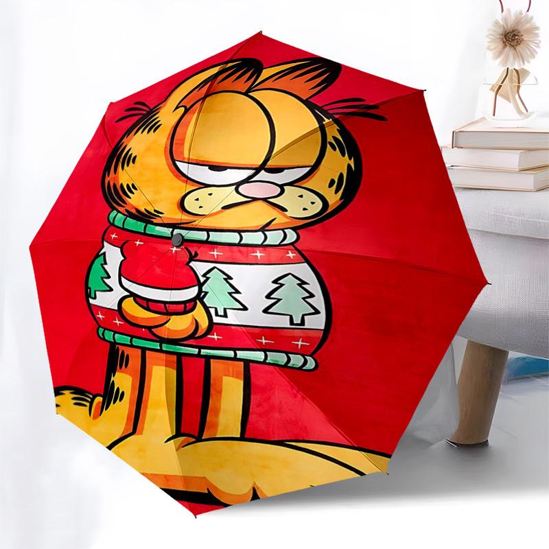 

1pc Christmas Edition Garfield Umbrella, Automatic Opening, Portable 3-Fold Design, 8-Rib Iron Frame Outdoor Umbrella, Perfect Gift for Fans, Traveler