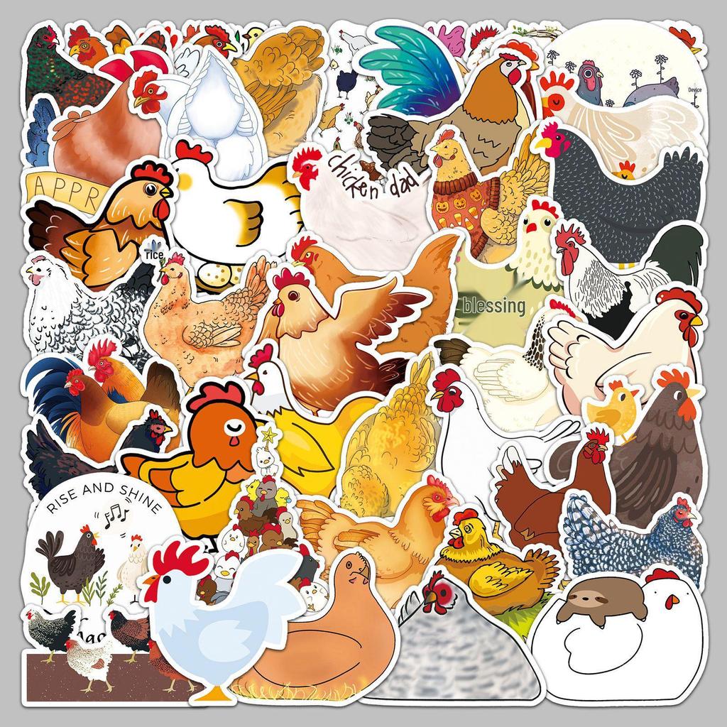 50pcs Waterproof Chicken Cartoon Animal Stickers for Suitcases, Scooters, Computers, Tablets, and Planners