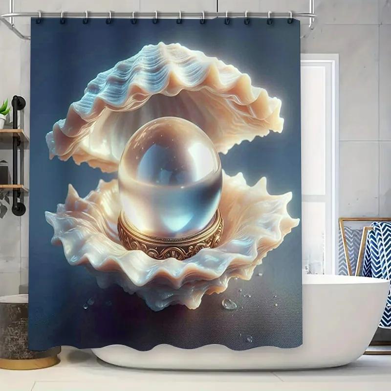 

Modern Crystal Ball Shell Bath Mat Waterproof Shower Curtain With 3D Print Design For Bathroom Decoration. W60H190(CM)-1 Pcs