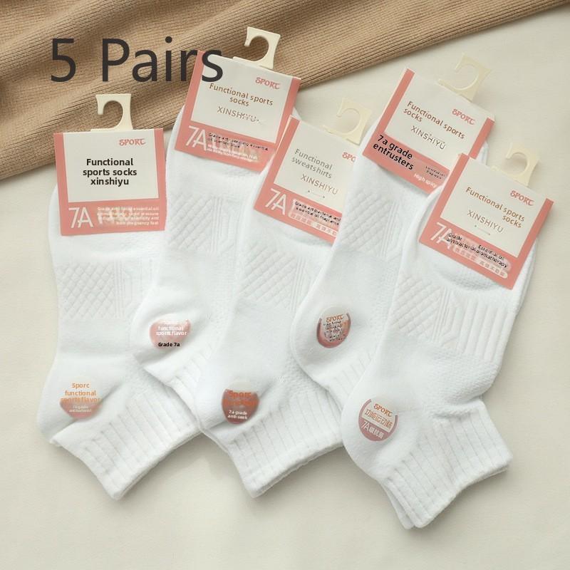 5 Pairs of Female Spring and Summer Pure Color Sports Deodorant Sweat Breathable Boat Socks