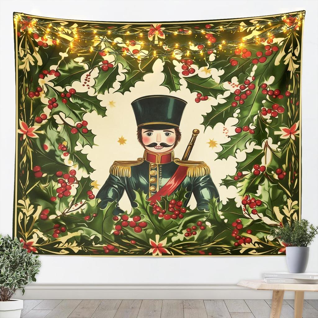 Kids Christmas Nutcracker Tapestry for Bedroom Winter Snowflake Wall Tapestry for Boys Girls Christmas Tree Hanging Wall Art