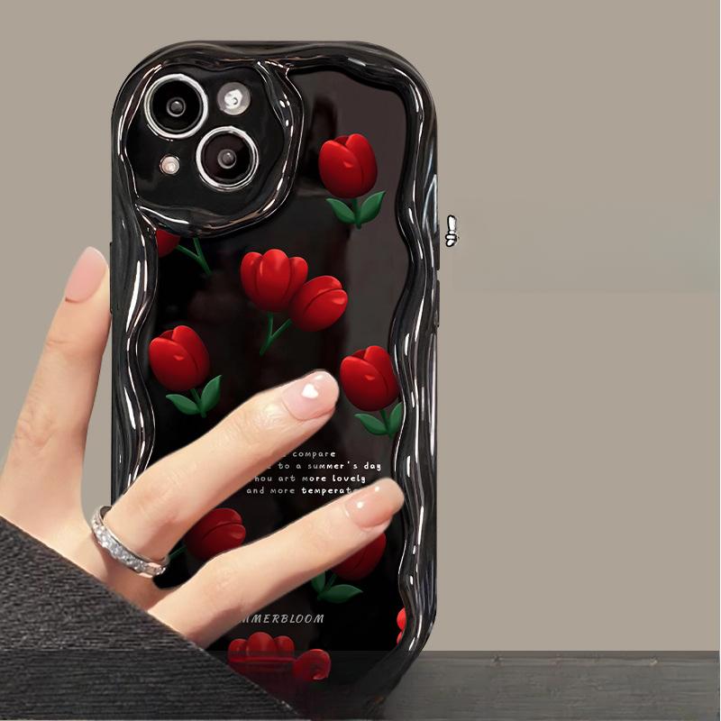 Applicable To Apple 14 Mobile Phone Case IPhone 13 Silicone Full-package Anti-fall 11/12 Mini Sweet and Cool Tulips On The Screen