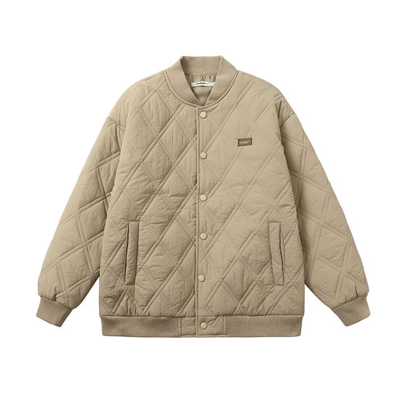 

Winter Men s Jacket Stand Collar Thicken Button Windproof Baseball Jackets Casual Solid Warm Couples High Street Padded Clothes 2XL 60-70KG хаки