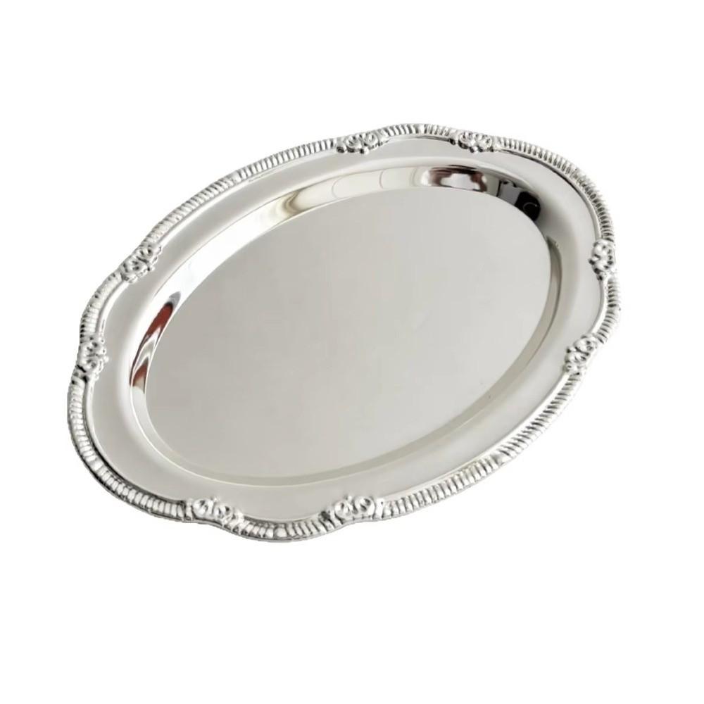 New Embossed Silver Tray Silver Oval Storage Tray Snack Plate Desserts