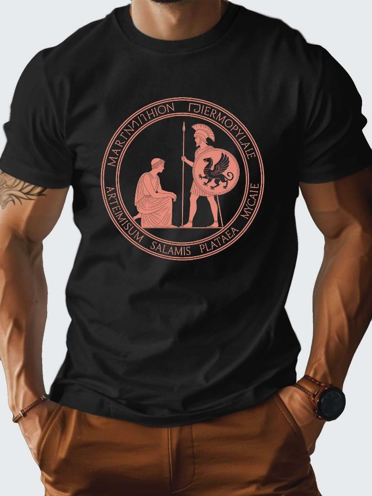 

Ancient Greek Battles Spartan WarriorSpartan Helmet Greek LetteringSpartan Motif100 cotton Oneck printed mens Tshirt 4XL