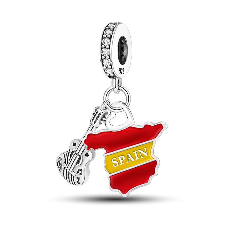 

925 Silver Personalization National Flag Charms Bracelet Bangle Making Gift Of High Quality Fine Jewelry