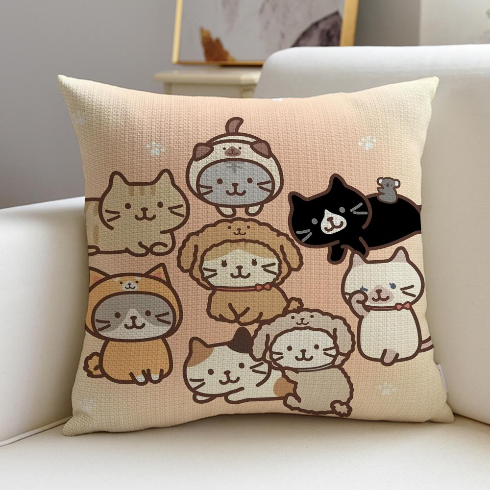

Soft FFuku Fuku NyankoS Cushion Cover Breathable and skinfriendly linen pillowcase square removable and washable cushion 30X30cm