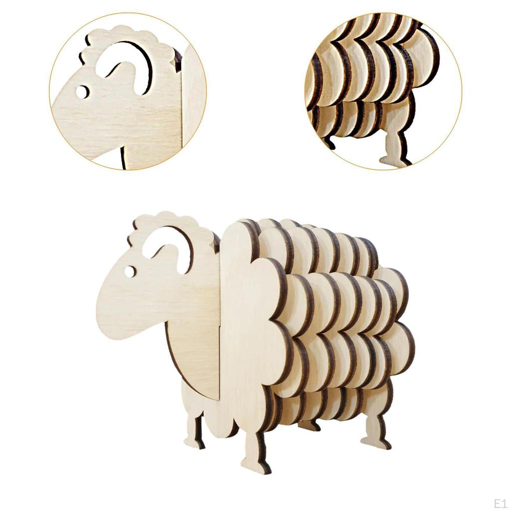 Wood Coasters Animal Sheep Drink Set for Holiday Kitchen