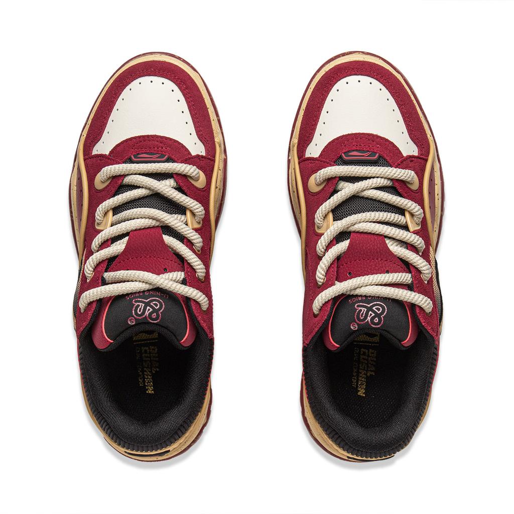 Li Ning Classic Fashion Trendy Thick Sole Height Increasing Slimming Versatile Bread Shoes Men Sneakers Dark-Red AGCV463-2