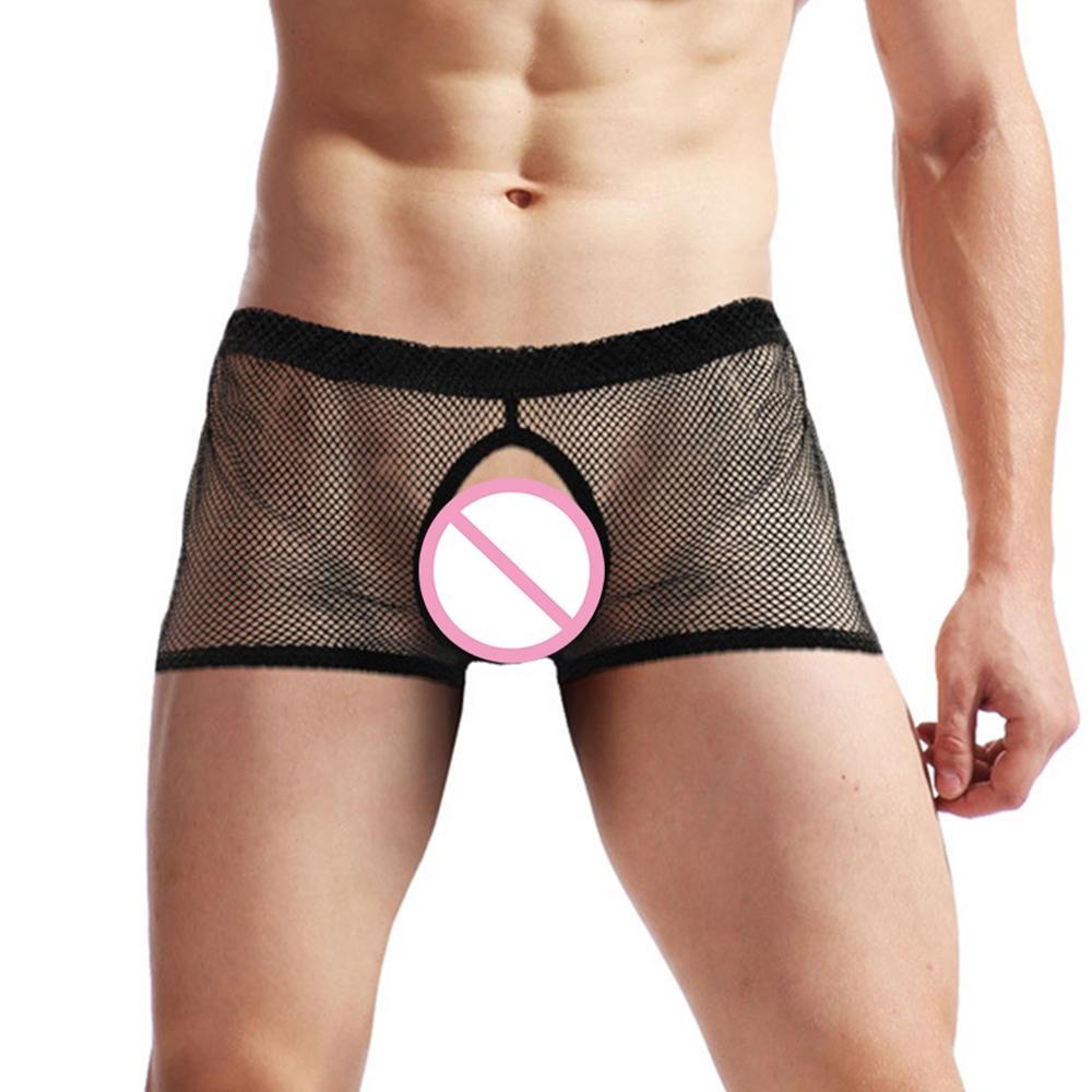 See Through Men Underpants Sexy Boxer Sheer Breathable Trunks
