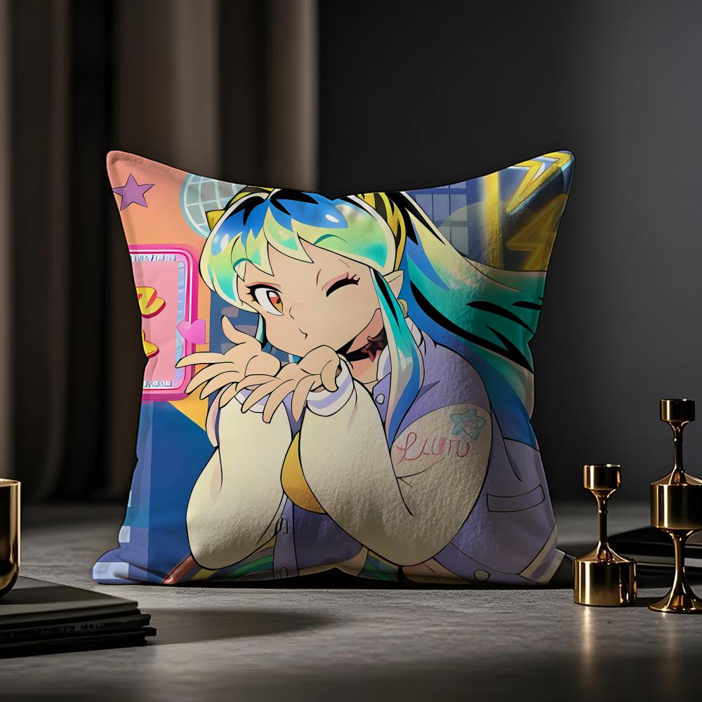 Urusei Yatsura Anime Game Cushion Cover Anti-dustmite Pillowcase Invisible Zipper Silky Short Plush Sofa Cushion Cover