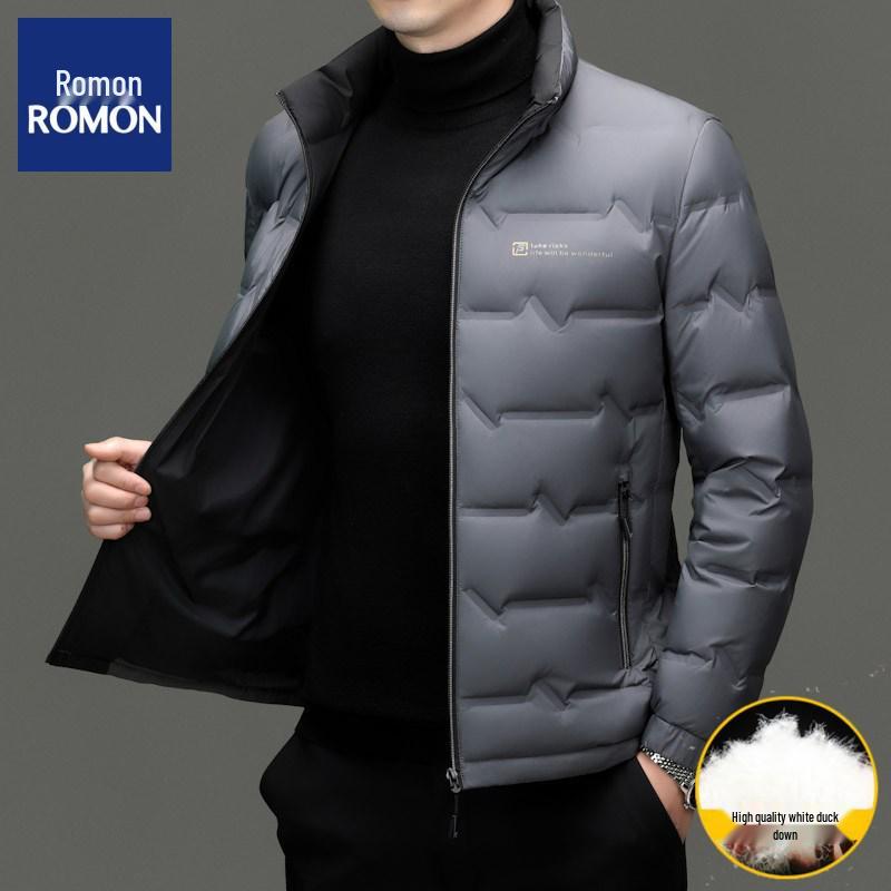 Romon Men's 2025 Stand-Up Collar Down Jacket - High-End, Versatile Business Casual Coat for Spring & Autumn.