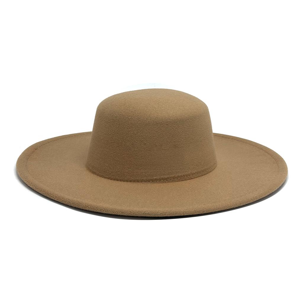 Solid-Color Vintage Wide-Brimmed Flat-Top Top Hat, Fashionable Jazz Wool Hat, Fall/Winter Felt Hat