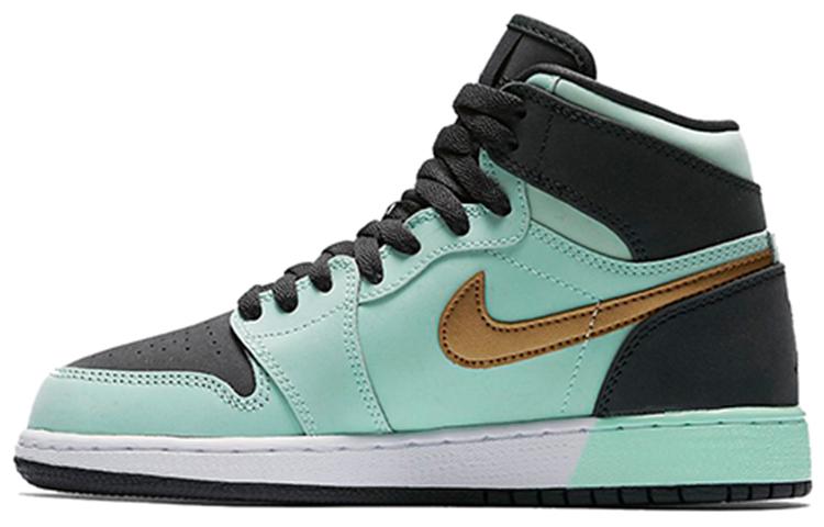 Jordan 1 Retro High GS Mint Foam Anthracite Metallic Gold 332148-300 35.5 black