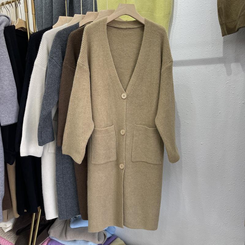 Pulover de lungime medie Cardigan Toamnă și iarnă pentru femei Jachetă în stil leneș Pulover peste genunchi Pulover din tricot largi Îmbrăcăminte exterioară