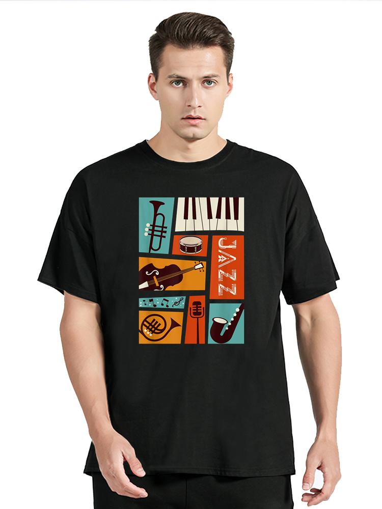 Jazz Snare Piano Music Jazz Band Musician Saxophone Trumpet T Shirt Graphic Cotton Birthday Gifts T-shirt Clothing Oversized