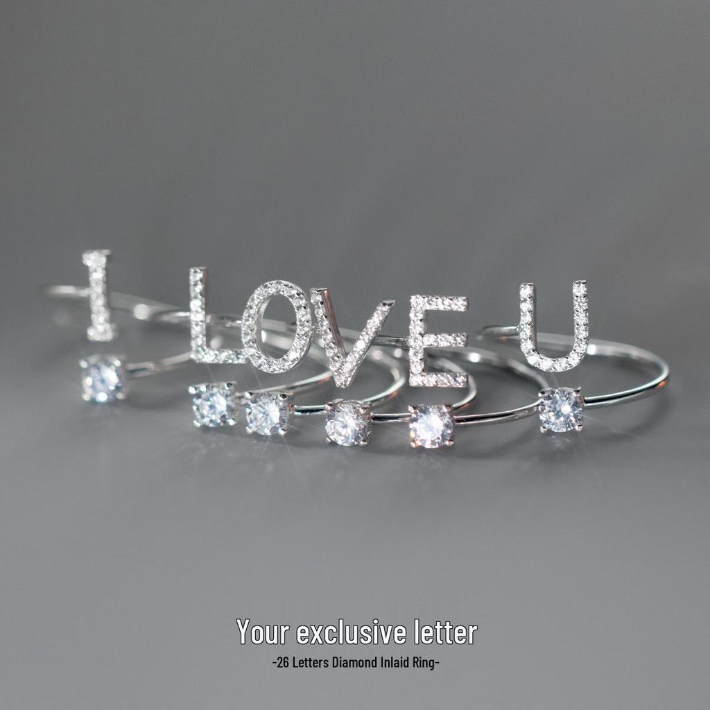Women's Alphabet Rings: Unique Japanese and Korean Style, Plain Band, Open Design for Index Finger.