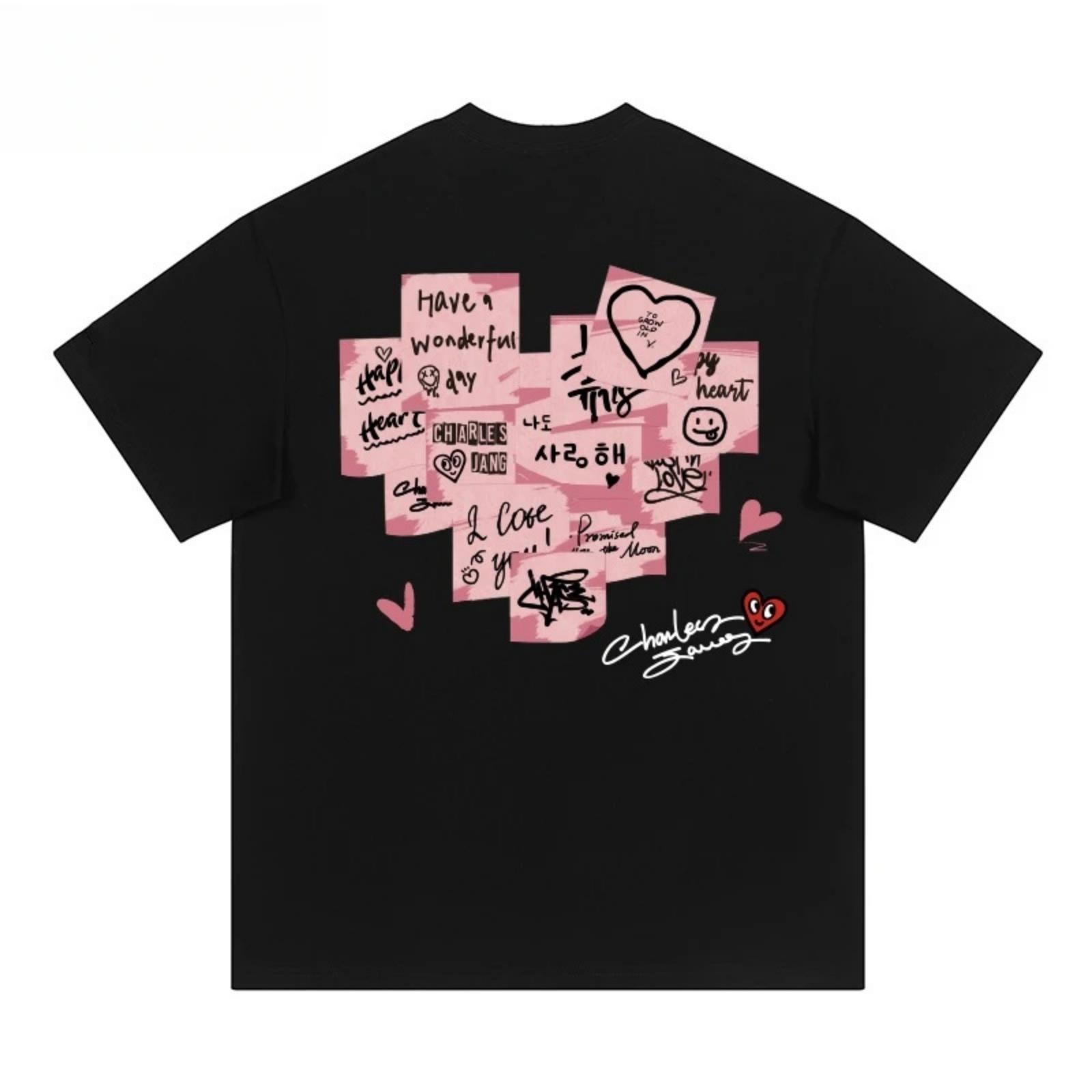 

2025 Summer fashion Heart Love Note short sleeve T-shirt men s and women s summer cotton loose unisex fifth sleeve XXXXXL різнокольоровий