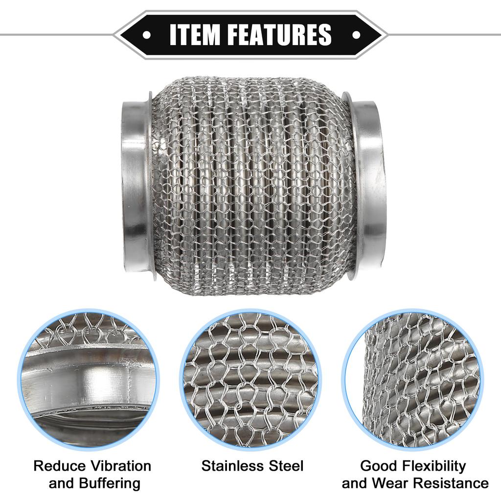 ABSOPRO Car Exhaust Flexible 63x102mm Exhaust Flex Connector Pipe Universal for Durable Stainless Silver Tone Pipe, Bellows, Cars, Steel,