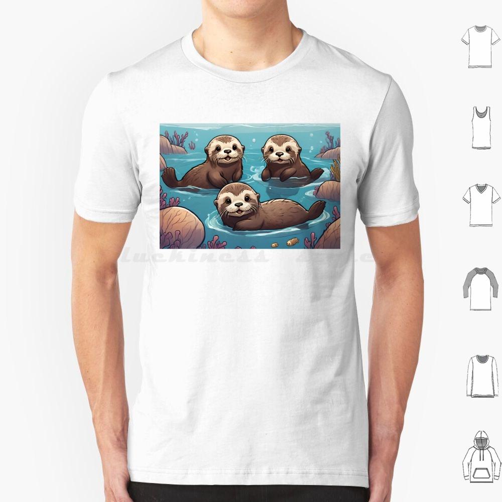 Playful Otters In The Ocean T Shirt Big Size 100 Cotton Otters Swimming Ocean Cute Adorable Family Joyful Playful Wildlife