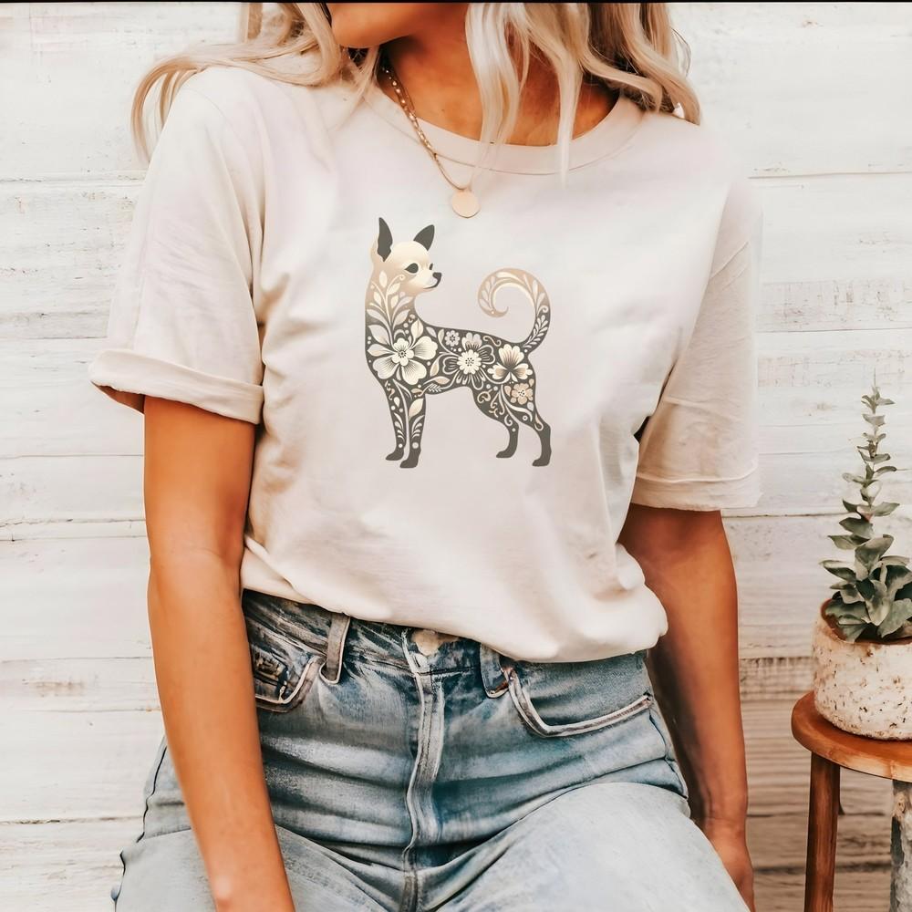 Bohemian Floral Chihuaha,Short Sleeve Unisex T-Shirt Gift Animal Natural T-Shirt Unisex T-Shirt XXXL