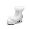 FOREADA Women Kawaii Ankle Boots Round Toe Thick Mid Heels Zipper Cosplay Lolita Short Boots Ladies Fashion Shoes Winter White 46