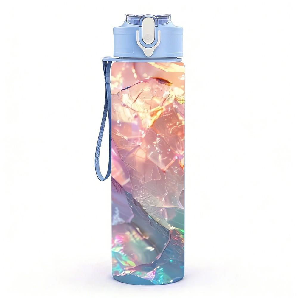 1PC Iridescent Crystal Swirl Marble Texture 750ml Color Plastic Sports Water Bottle Leakproof Flip Straw Lid Suitable for Sports Office Home Use