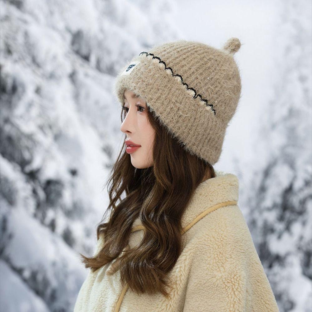 Bowknot Knitted Hat Lace Edge Winter Hat Cute Wool Hat