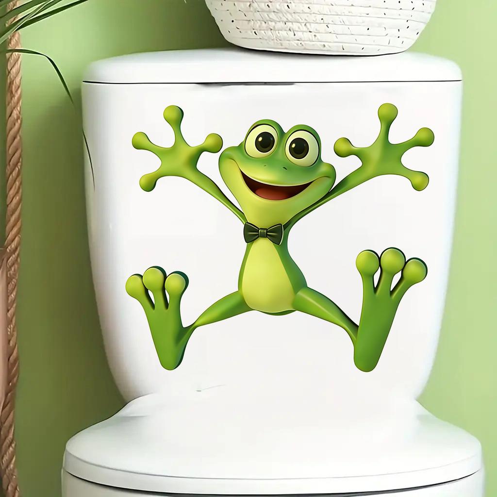 Cute Smiling Frog Waterproof Removable Toilet Tank Sticker Home Bathroom Decor