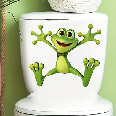 Cute Smiling Frog Waterproof Removable Toilet Tank Sticker Home Bathroom Decor