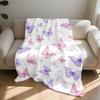 Purple Pink Butterfly Floral Art Throw Blanket - Vibrant Botanical Pattern Cozy Soft Accent for Bed Couch Dorm Holiday Gift