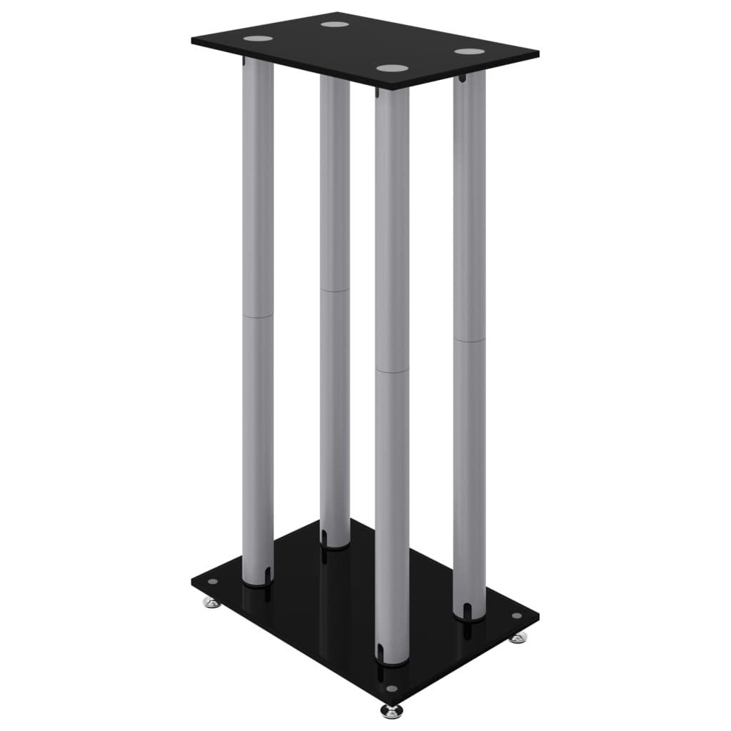 Vidaxl Speaker Stands, 2 Pcs, Black-Silver, Tempered Glass