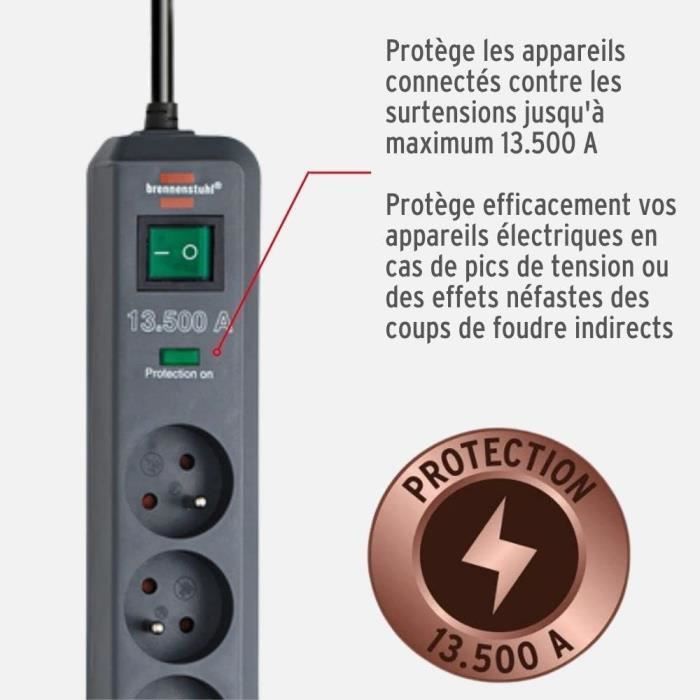 Brennenstuhl Multiprise ECO-LINE Anthracite - 8 prises - avec parafoudre et 1,4m de câble (13.500A)