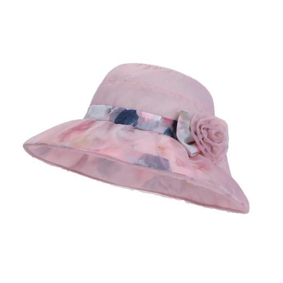 

Women Sun Hat Mesh Yarn Wide Brim 3D Flower Decor Bucket Hat Outdoor UV Protection Beach Cycling розовый