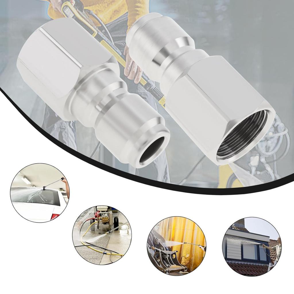 Pack Of 2 Steel Quick Connect Pressure Washer Couplers 3/8 Inch Female NPT Fitting Simple To Use for Cleaning Machines