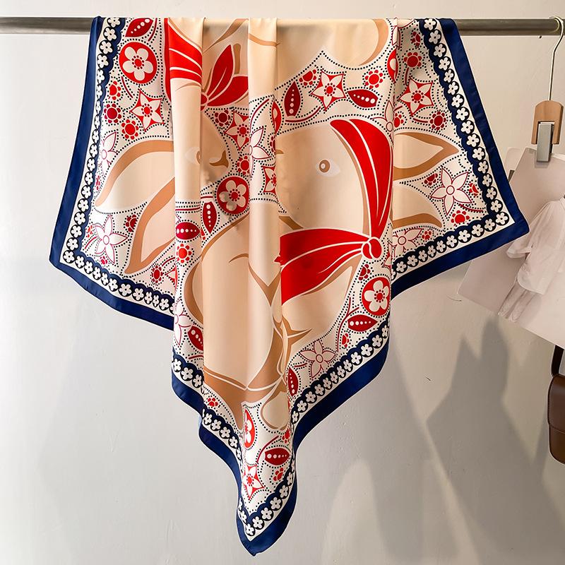 Luxury Brand  Silk Scarf Women 90X90cm Hijab Square Scarf Bufanda Bandana Scarves Headband Kerchief Tie Bag Mom Gift Ribbon