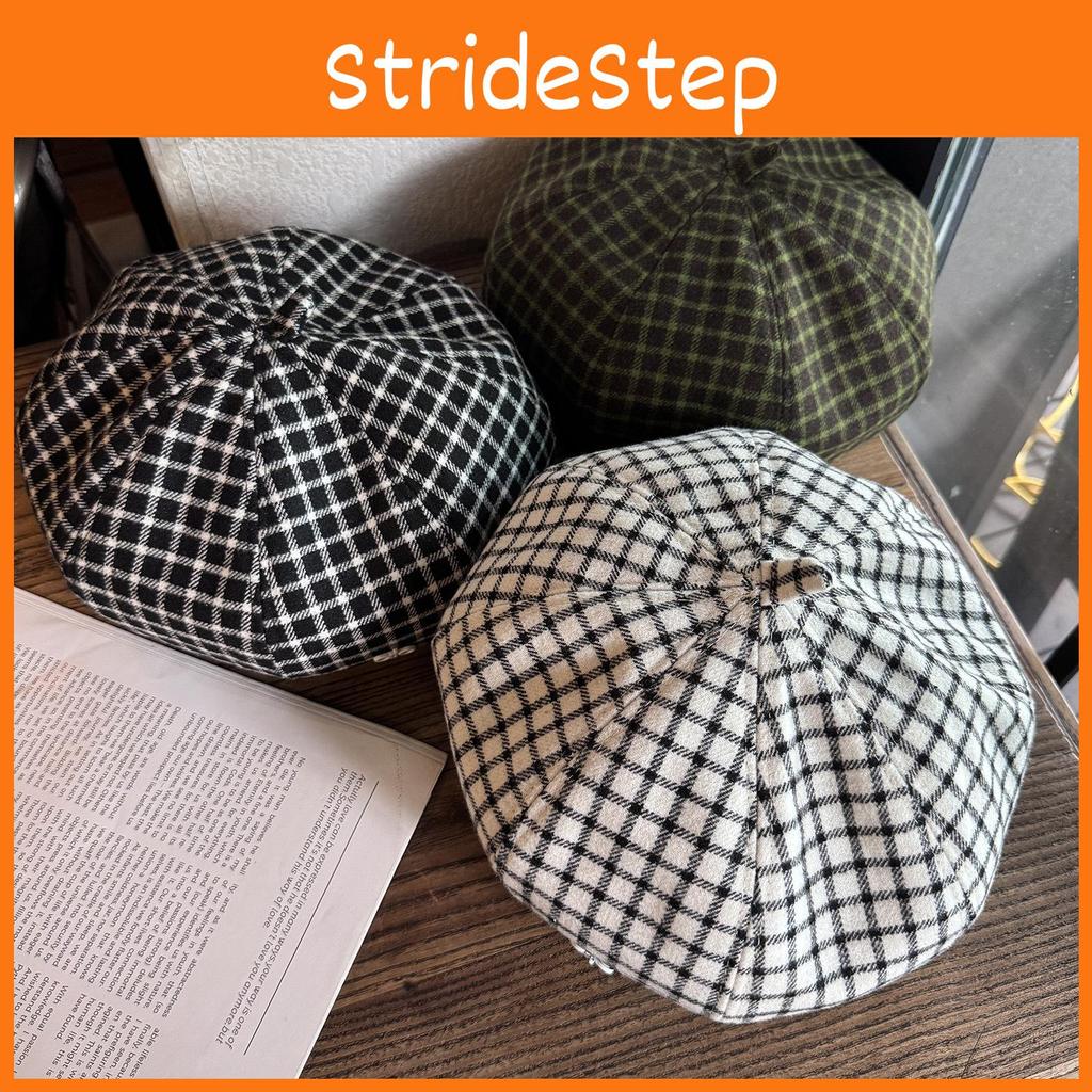 Clashing Grid Color Artistic Vintage Beret Hat Geometric Elements Spring Women
