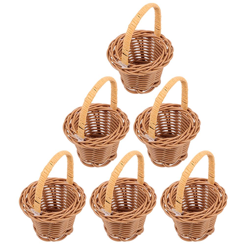 

6 шт. Модель Мини плетеная корзина Свадебное украшение Маленький подарок для конфет Микро сцена Ротанговые корзины с ручками 8.00X5.00X5.00CM