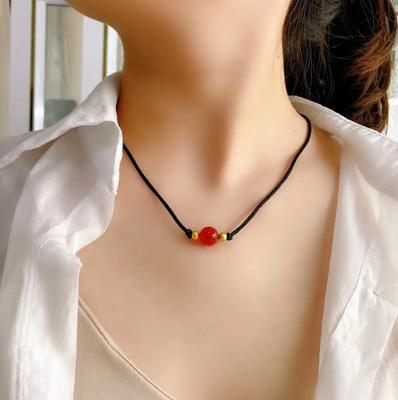 Human Acacia Bean Red Agate Necklace Bracelet Male And Female Couples Round Bead Clavicle Handmade Woven Rope