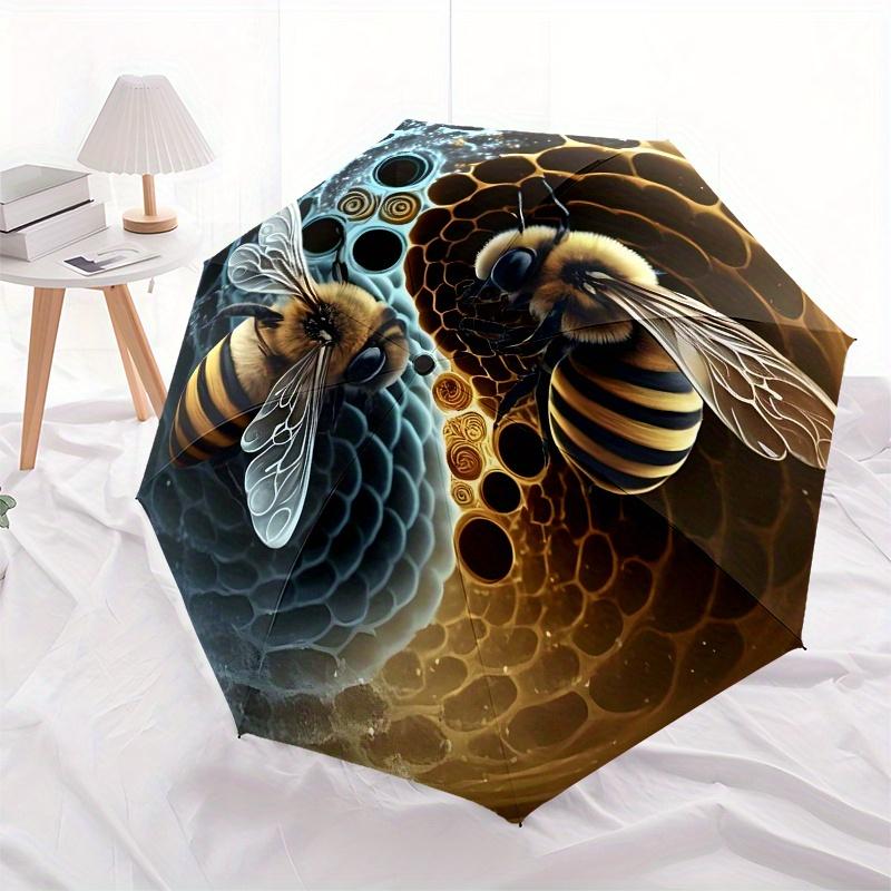 "Yin-Yang Honeycomb Bees Art Print Unique Wall Decor"Umbrella, Portable 3-Fold Compact Umbrella for Men & Women ES45