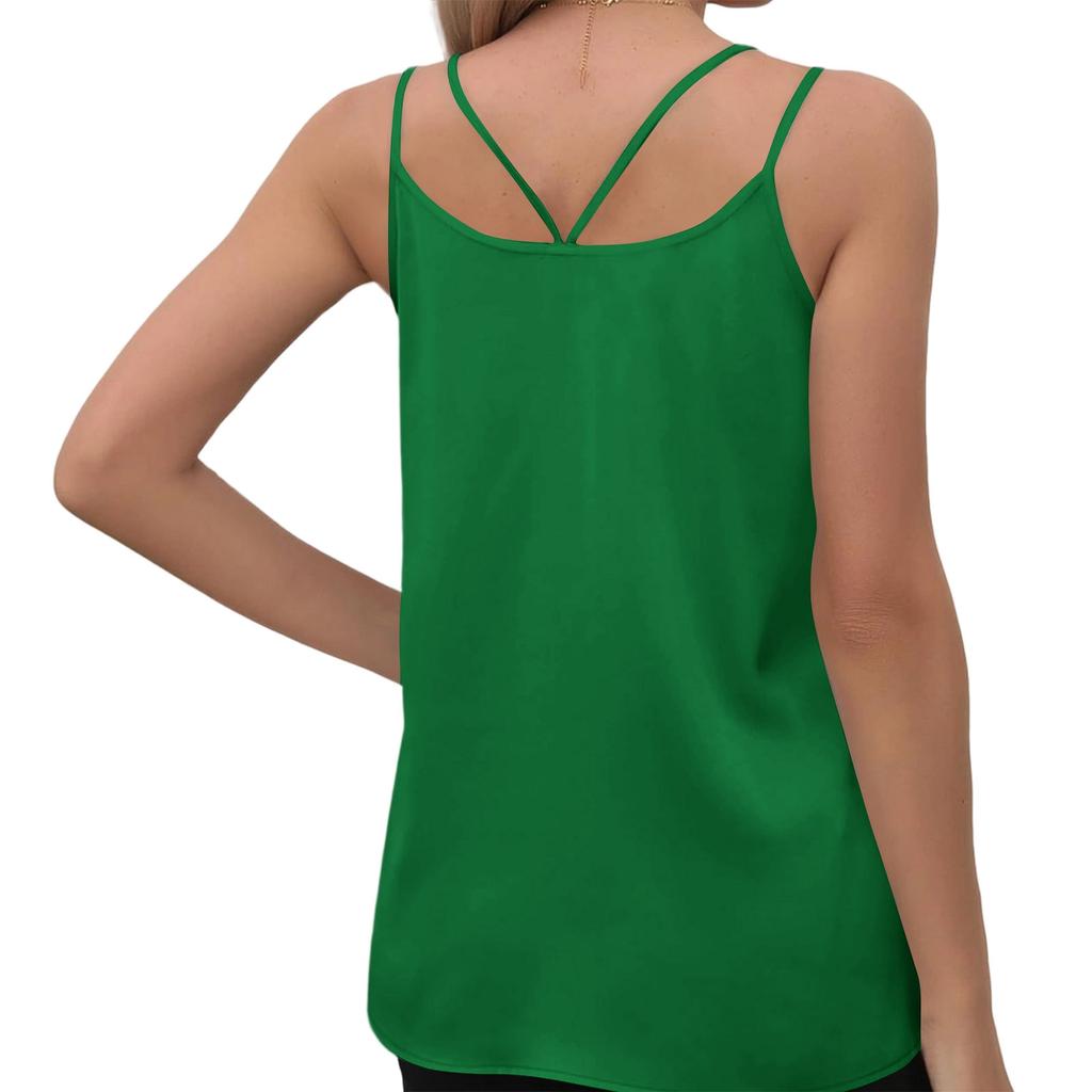 Women's Fashion Summer Beach Sleeveless Top With Double Thin Straps V-Neck Tank Top