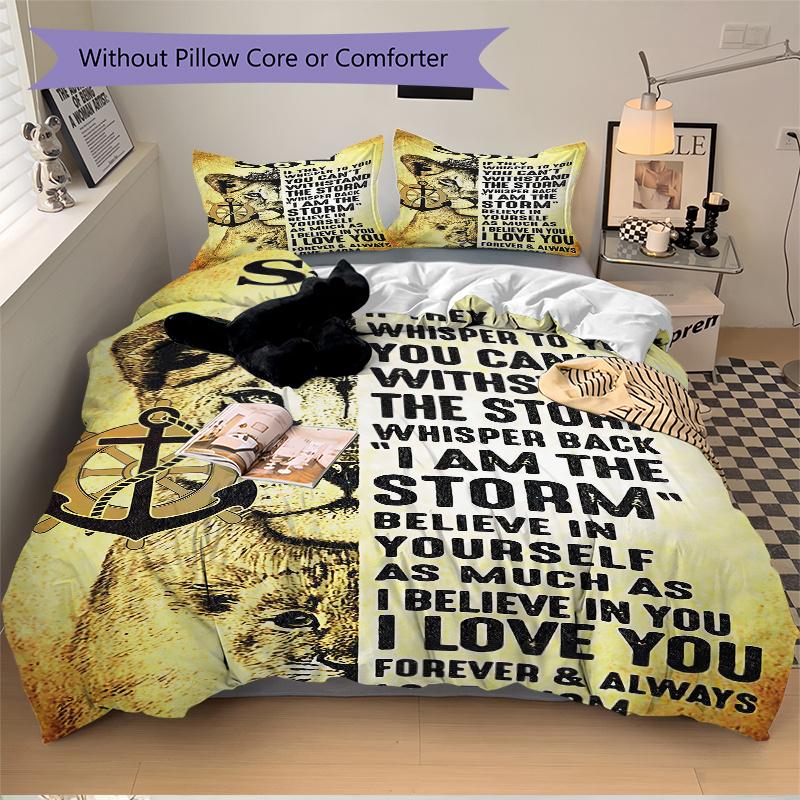 3pcs Empowering Lioness Bedding Set - Includes 1 Quilt Cover and 2 Pillowcases, Comfortable Bedding with Stylish Design for Bedroom, Machine