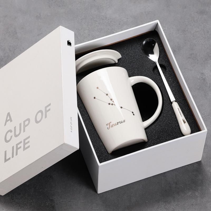 12 Twelve Constellation Ceramic Cups, Water Cups, Gift Box Set, Coffee Cup With Lid Spoon