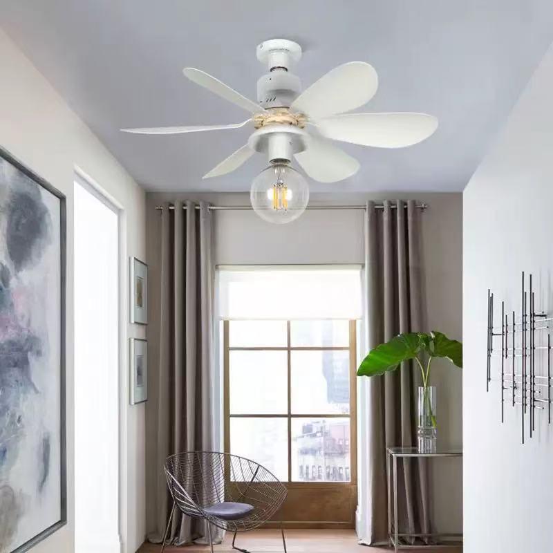 Silent Stepless Dimming Ceiling Fan Light with Remote Control, Strong Wind, E27 Base Bulb.