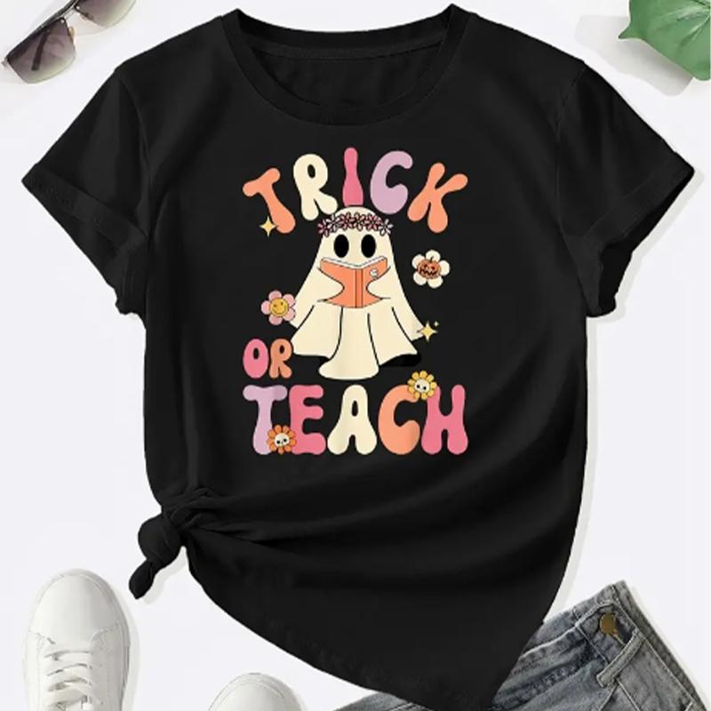 Fashion Women Creative Graffiti Castle Ghost Print T Shirt Funny Casual O-neck Short Sleeves T-shirt Summer Female Tee Shirt