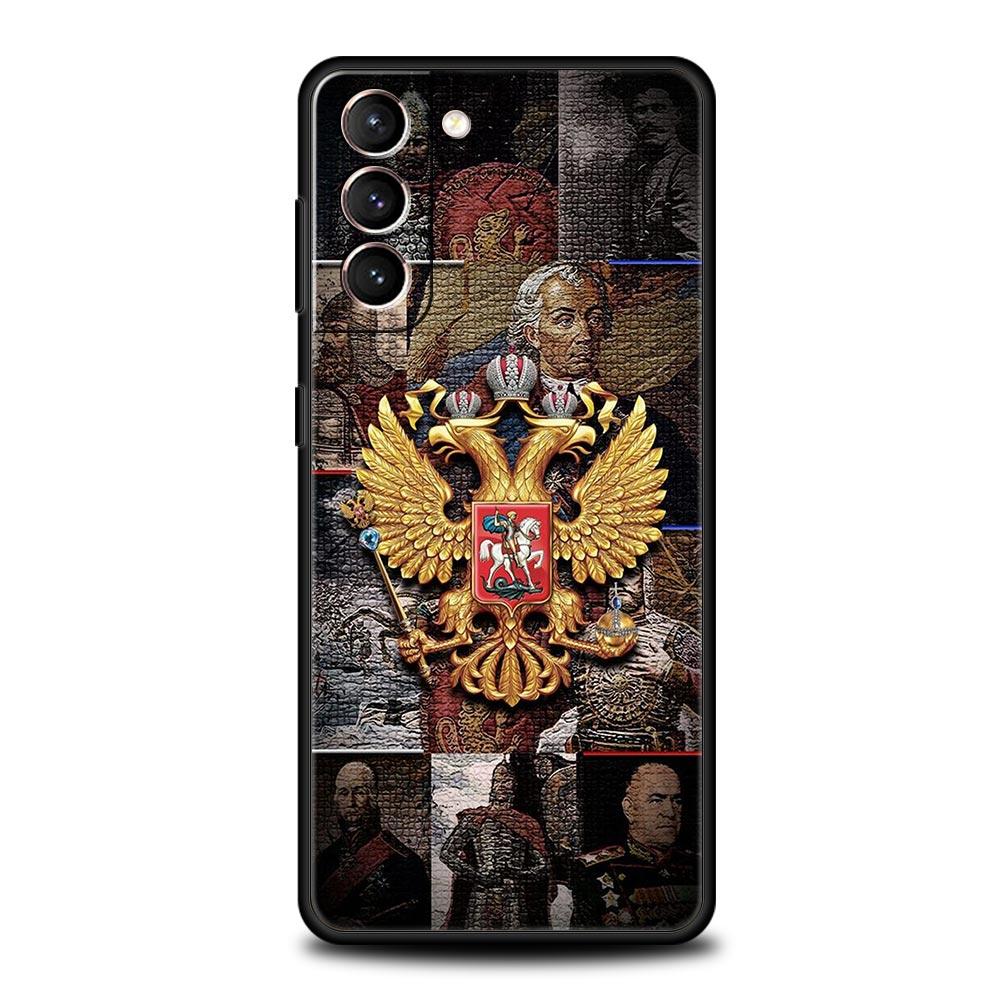 Phone Case For Samsung Galaxy S23 S22 Ultra S20 S21 FE 5G S10 S9 Plus S10E S8 Note 20 Black Cover Russia Russian Flags Emblem