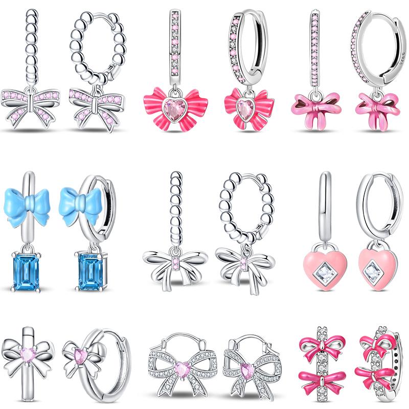 New Sweet 925 Silver Women's Princess Powder Gemstone Blue Kind Bow Design Earrings Fit Party Exquisite Jewelry Gifts