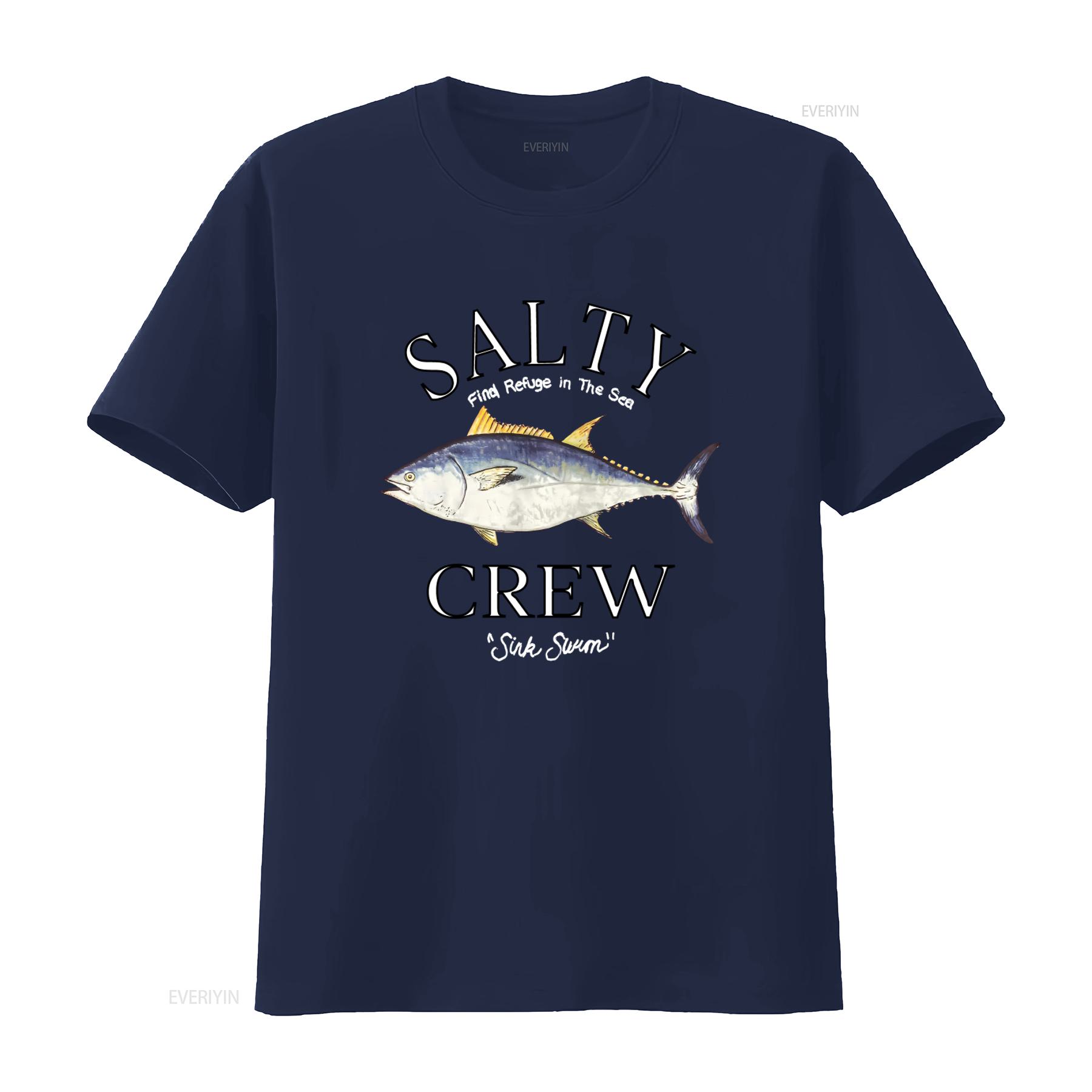 

Salty Crew Big Blue SS T Shirt Black New Find Refuge in The Sea with Tuna Print vintage Washed streetwear homme Unisex 3XL