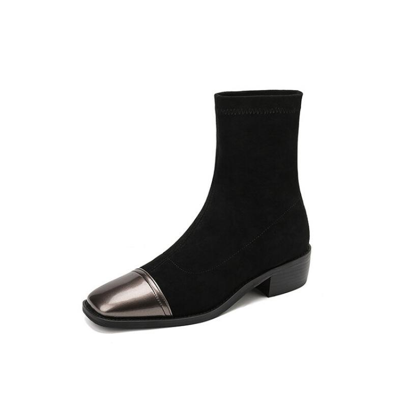Autumn and Winter Fashion Boots Women's Low Heel Large Size Women's Boots Square Heel New Rubber Sole Korean Version Suede Black Medium Boots Women